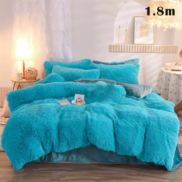 4 st/ set Färgglada fluffiga sängkläder Set Långt plysch cover Lakan Örngott Set Lake Blue 1.8m