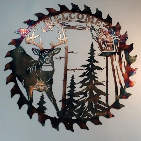 Älgsågblad Vägg Metallkonst Heminredning Fars Dag Unik gåva Dekorativ Metallkonst Trädvägg Självhäftande prydnad Whitetail Bow Hunter Sawblade