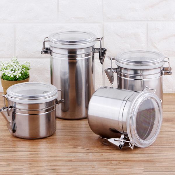 Lufttät tank i rostfritt stål med genomskinligt lock Multifunktionsbehållare för kaffebönor och te Sealed Tank 5 Inches 17cm