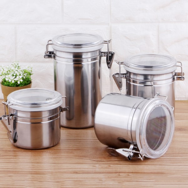 Lufttät tank i rostfritt stål med genomskinligt lock Multifunktionsbehållare för kaffebönor och te Sealed Tank 5 Inches 7.5cm
