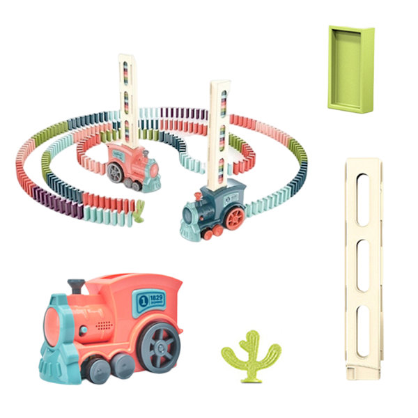 Automatiska Domino-tåg Leksak Elektriska Domino-tåg Leksaksbyggande och staplingsleksak för barn Pink