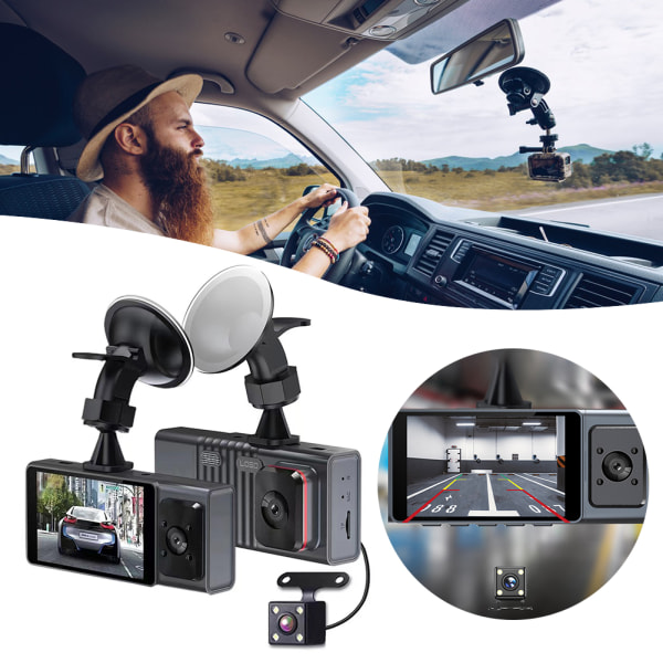 3-tums bilkörningsinspelare Multifunktionell inspelningskamera för bilfordon Three Cameras