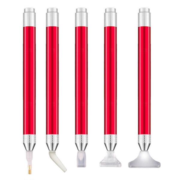 5st LED- diamond painting Ljuspunktsborrpenna Ljuspunkt diamantkorsstygnverktygspenna Red