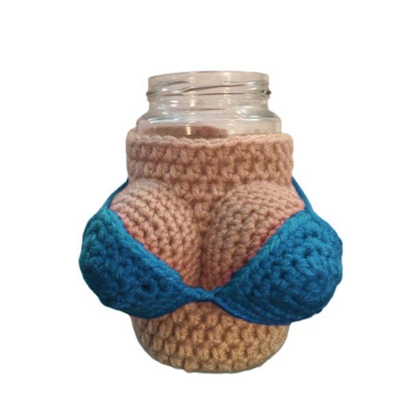Bikini stickat vinflaskskydd Cover återanvändbar stickad koppärm för julfestbar Light Blue