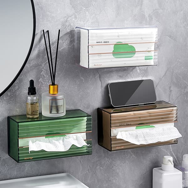Väggmonterad Tissue Storage Box Transparent Vattentät Tissue Organizer Amber Gold