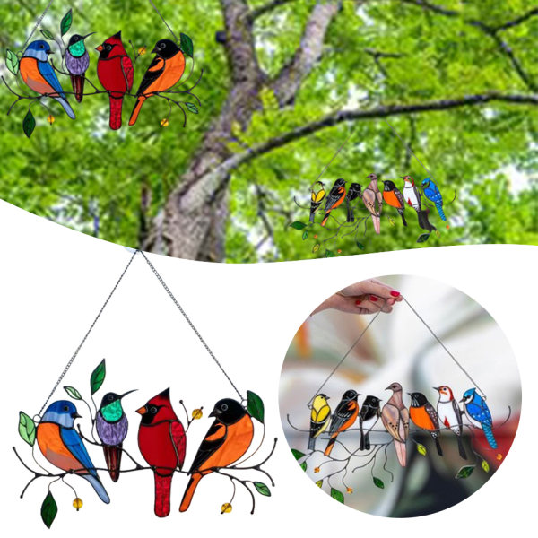 Flerfärgade fåglar hängande hänge med tråd Anpassa hängbar dekoration för hemträdgård 4 Birds