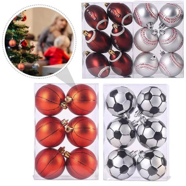 Julgranskulor Set 6 cm Sportbollar med tema Julgransprydnader Hängen för juldekoration