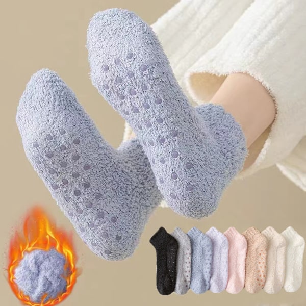Fuzzy ankelstrumpor för damer med halkfri prick, hög elastisk ventilerande strumpa för kallt väder Blue
