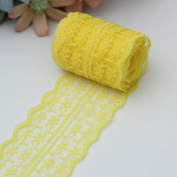 10 m spetsbandsrulle 4,5 cm bred icke-elastisk färgglad spets DIY broderi dekoration för sömnad inslagning bröllop Yellow