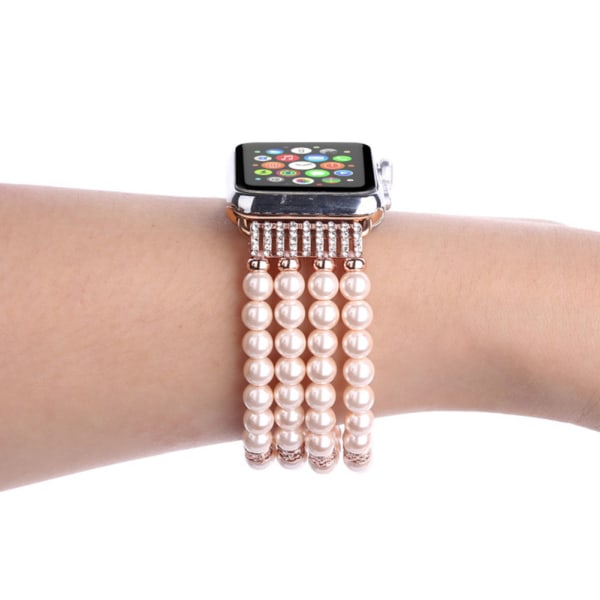 Dam Elegant Pearl Watch Band Stretchy Smycken Watch Band för de flesta fyrkantiga klockor White 42 44 45mm