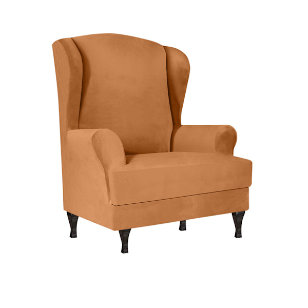 Hög elastisk mjuk mocka Wingback cover Halkfri enfärgad Stretch-skydd för sluttande arm King Back stol Camel