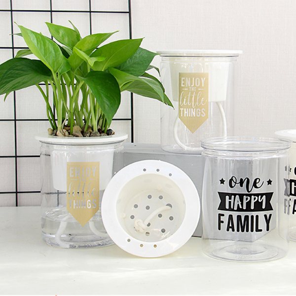 Självvattnande planteringskrukor Mini rund design suckulent växtkruka Inomhus Hemträdgård Modern dekorativ kruka C103 Soil Culture Black Letters