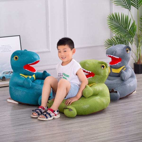 Dinosaurieformad plysch barnsoffa Tecknad figur Mjuk golvstol Leksak med ryggstöd och armstöd för toddler som lär sig sitta Blue