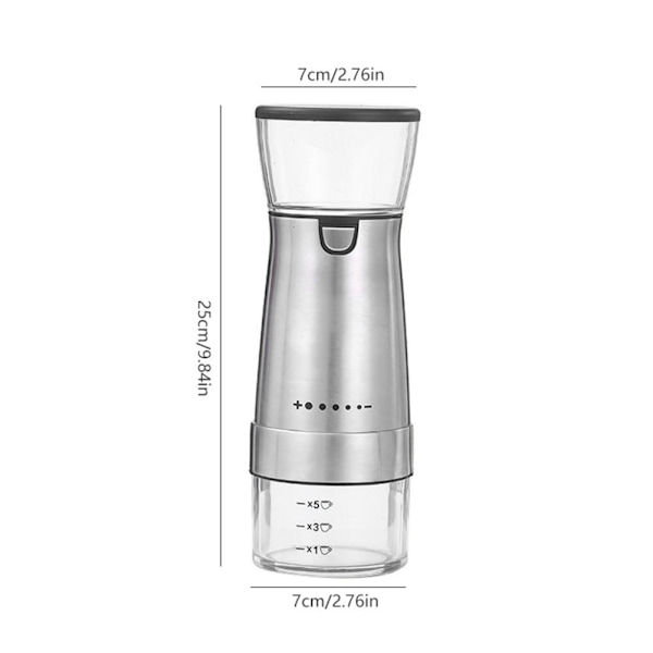 Elektrisk kaffekvarn Bärbar USB laddningsmaskin för kaffebönor med multi Silver