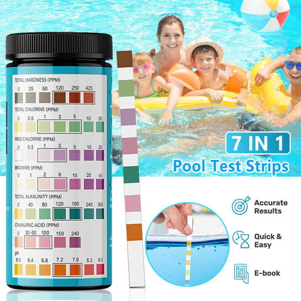 7 i 1 100 st Pool Test Strips Multi-Purpose Exakt testpapper för Spa Hot Tub