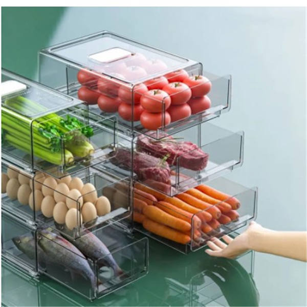 Rensa Kylskåp Förvaringslåda Låda Design Avloppsstapling Transparent Frukt Organizer Bin Hushåll With Partition Medium