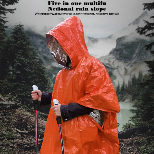 Utomhus nödfallsregnrock Rivsäker vattentät regndräkt för campingvandring Orange