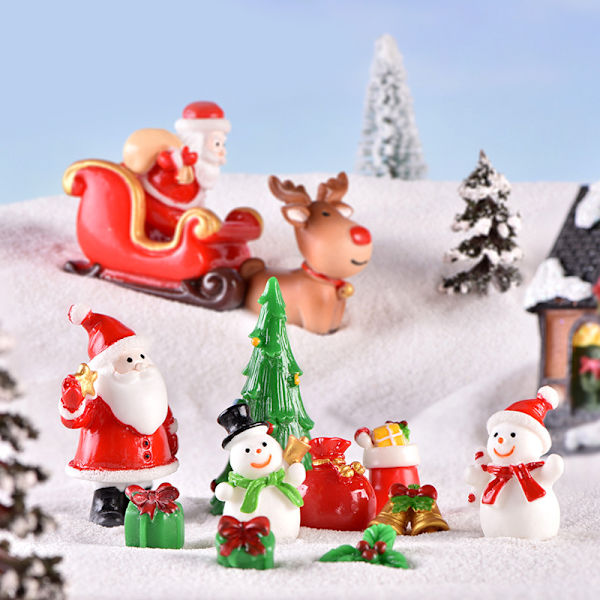 Jultema DIY Mini miniatyrfigur Trädgårdsdeko Jultomten Snögubbe Mikrolandskap för juldekoration 2