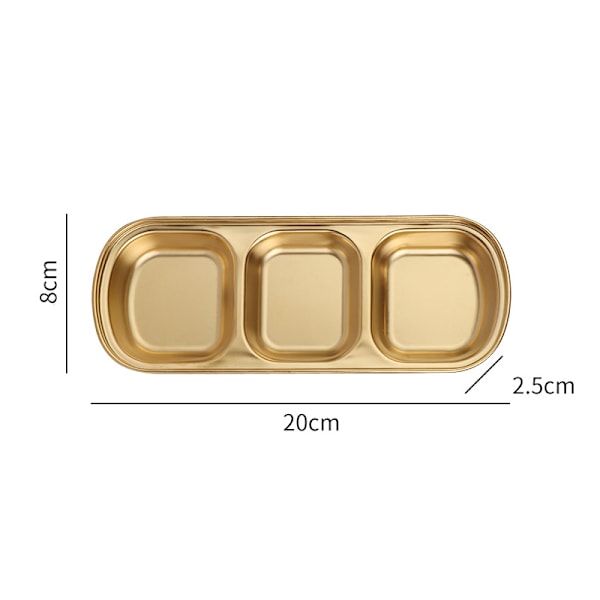 Såsrätter i rostfritt stål för kök Restaurang Sushi doppskål Mini krydda aptitretare med fack Gold Hexagonal Prism Seasoning Dish