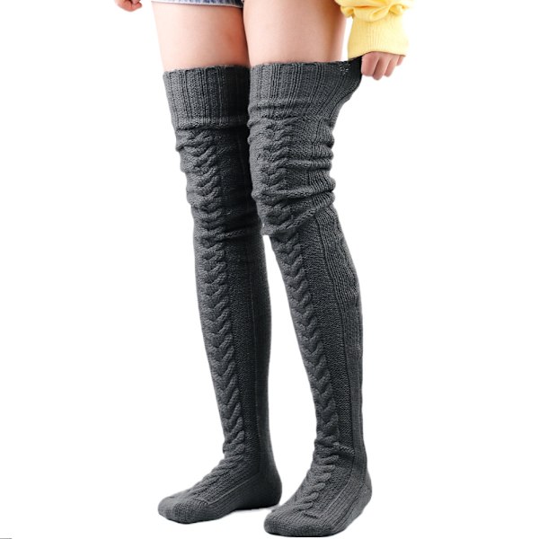 Lår Höga strumpor Varma över Knä Extra långa stickade strumpor Höst Vinter Ull Fotvärmare Strumpor För Kvinnor Flickor Dark Gray 105cm