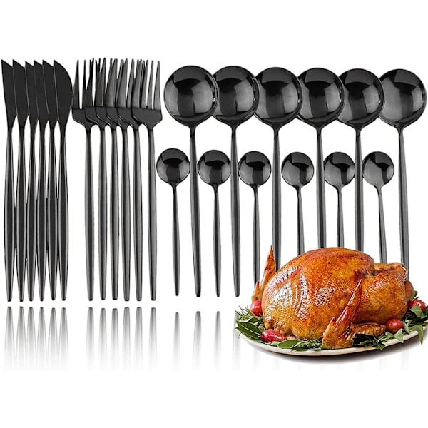 24st rostfritt stål set Elegant spegelpolerad servis för bröllop Thanksgiving jul Silver