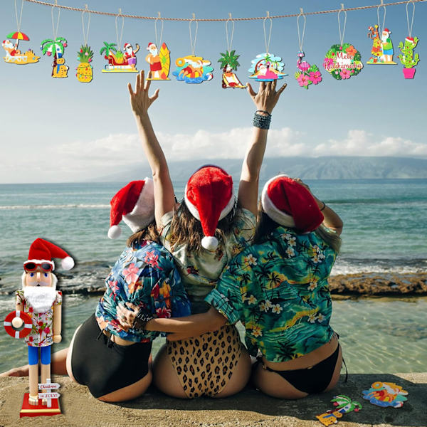 Beach Santa Wood Nötknäppare Stora unika dekorativa prydnader för festlig julbordsdekor Ll0045