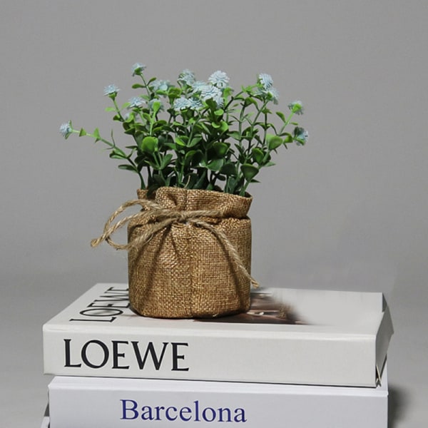 Konstgjorda växter Blomma Dekorativa Små Krukor Bonsai Grön Dekor Växter Födelsedagspresent Heminredning Falska Blommor Väskor Blue