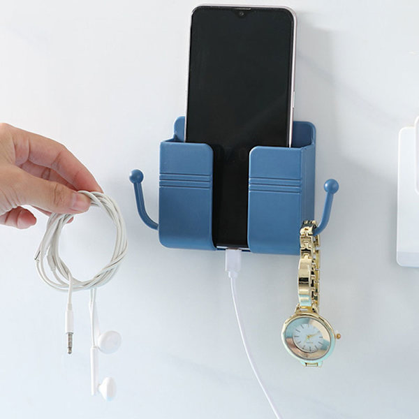 Fjärrkontroll Mobiltelefon Plugg Vägghållare Självhäftande Punch Gratis förvaringsställ Flerfunktionshushåll White 2pcs