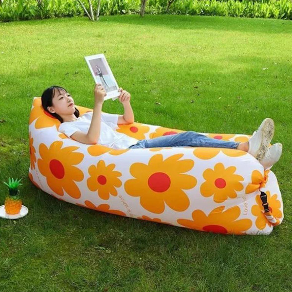 Utomhus uppblåsbar soffa väska bekväm stödjande uppblåst soffa för strandresor Orange