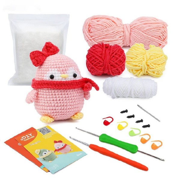 DIY Virkad Stickad Kit Personlig Intressant Stickad Virkad Docka För Födelsedagspresent Pink Penguin
