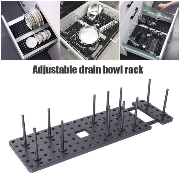 Diskställ Diskar Arrangör Justerbar Halkskydd Dränerande Pegboard med 12 Pinnar för Skåp Låda Kök