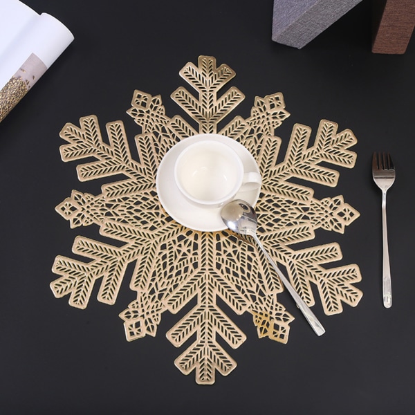 Snöflinga Bordstabletter Tvättbar PVC Underlägg för Matbord silver 6pcs