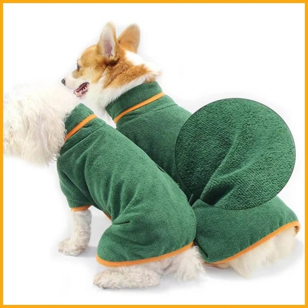 Hundbadrock Handduk Mjuk Superabsorberande badrock Torkande fuktpyjamas för hund Green L