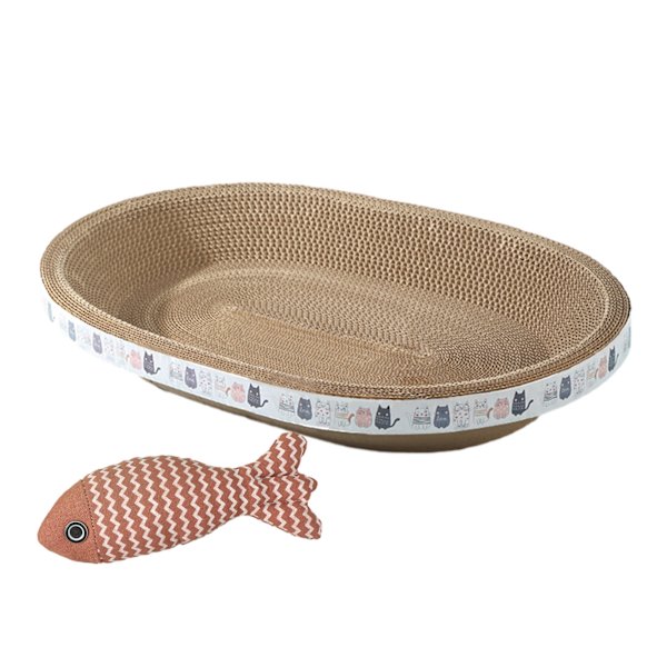 Skålformad kattskrapbräda med fiskleksaker Roliga bettsäker träning Kattleksaker för kattungar Katt husdjur elliptic Small
