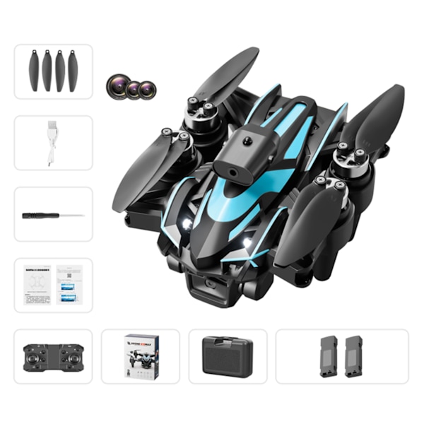 HD trippelkamera antenn-drönare leksak Vindmotstånd Quadcopters Leksaker för barn Tonåringar Vuxen Black 3 battery