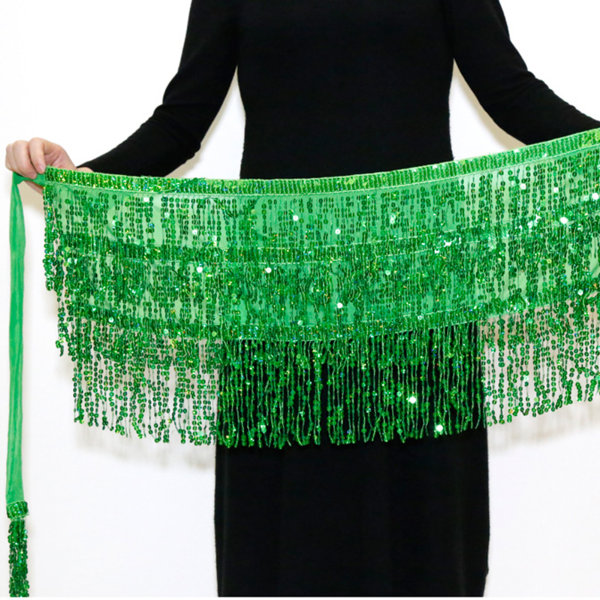 Dam Magdans Paljett Hip Scarf Boho Style Party Kostym För Dansfester Green