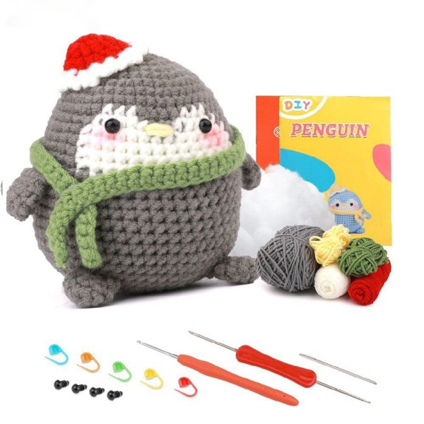 DIY Virkad Stickad Kit Personlig Intressant Stickad Virkad Docka För Födelsedagspresent Gray Penguin