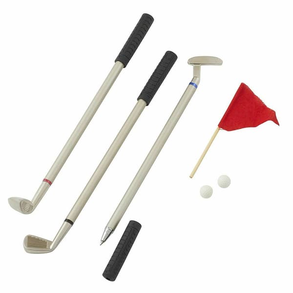 Golfpenna Set Mini Desktop Golfboll Penna Set med flagga kulspetspennor 2 bollar Red