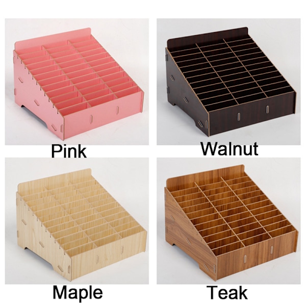 Trä Pennhållare Enkel pennask Multi Pen Organizer Förvaring För Skrivbord Skola Kontor Klassrum Teak 48 cells