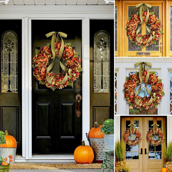 Höst krans hortensia krans ytterdörren hängande prydnad realistisk krans Thanksgiving fest Festival dekoration A