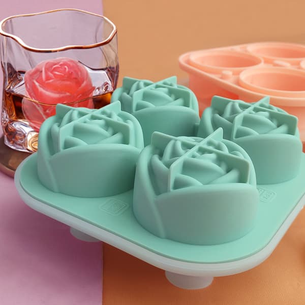 Silikoniskuber Brickschabloner 4 hålrum Lättsläppande isschabloner Ice Rose Shape Maker för drycker Black