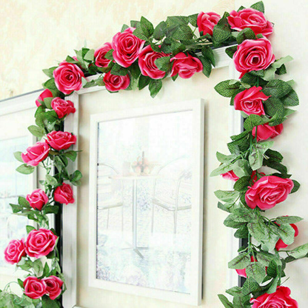 Simulerad Rose Vine Green Leaf Garland Hängande prydnad Lämplig för bröllopsfest Trädgårdsdekoration Rose Red