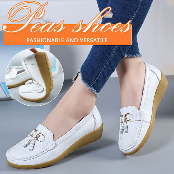 Kvinnors äkta läder Mjukt Bekväma Flat Loafers Handgjorda Casual Shoes Orange 40