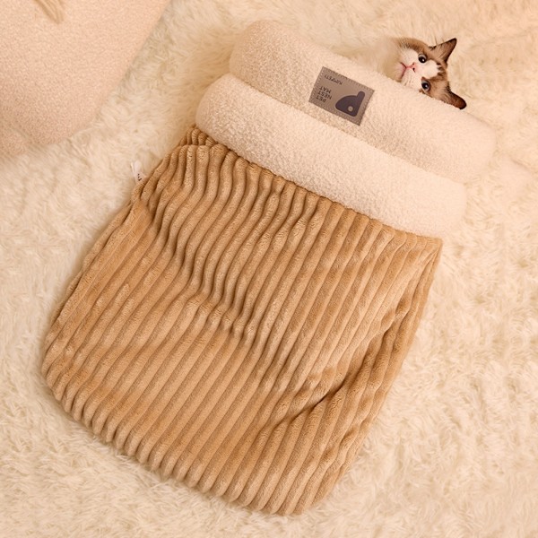 Vintersovsäck för Katt, Mysig Plush Varm Kattpåse Super Mjuk Tjock Husdjurs Skydd för inomhus Brown M