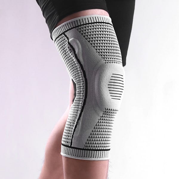Utomhuskompression Sport Silikonfjäder Andningsbara knäskydd Vandring Löpning Basket Cykling Stickade knäskydd Gray XL