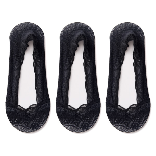 Spets No Show Liner Strumpor För Kvinnor Mjuk Deodorant Stretch Stretch Strumpor för dagligt bruk Black 3 Pairs