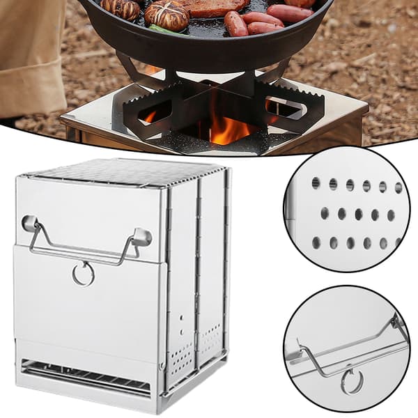 Hopfällbar vedeldad spis Bärbar lätt picknickgrill för campingvandring Medium