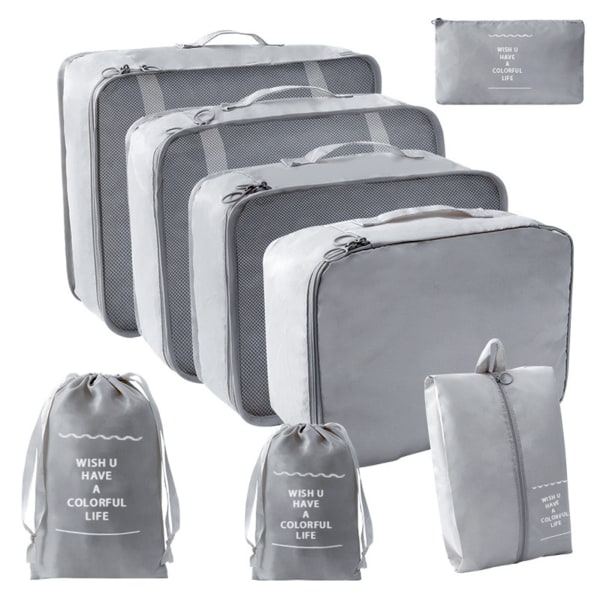 8 st Resepackningskuber för toalettartiklar Kosmetika Digital bärbar resväska Kläderpackningsväska för resa Grey