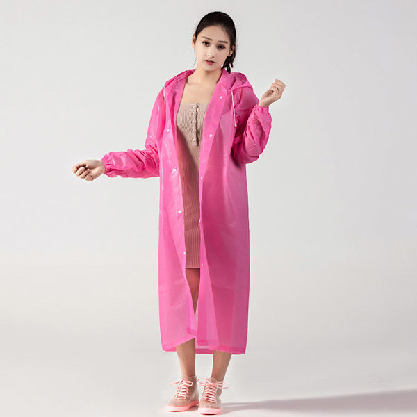 EVA Vuxen Regnjacka Bärbar Utomhus Rese Regnkläder Unisex Thicken Vattentät Andas Elastiska manschetter Cover med huva Pink