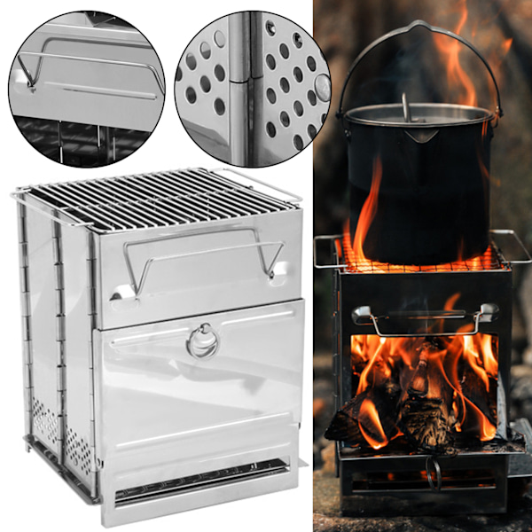 Vikbar Campingvedspis, Bärbar Utomhus BBQ-Spis för Utomhusaktiviteter Silver
